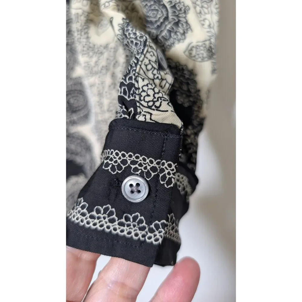 J.Crew Paisley Scarf Print Drapey Camp Collar Shirt M Boho Chic Black Cream